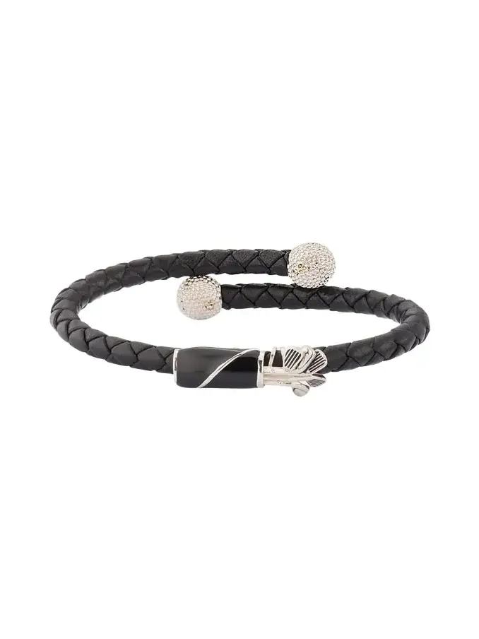 Jan Leslie Men's Braided Leather Bracelet with Enamel Golf Bag