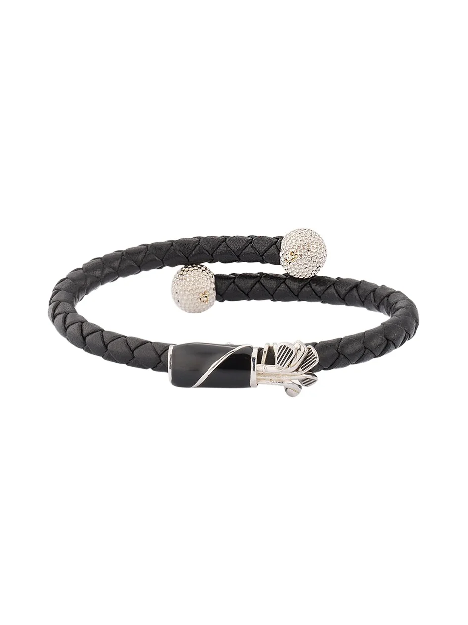 Jan Leslie Men's Braided Leather Bracelet with Enamel Golf Bag