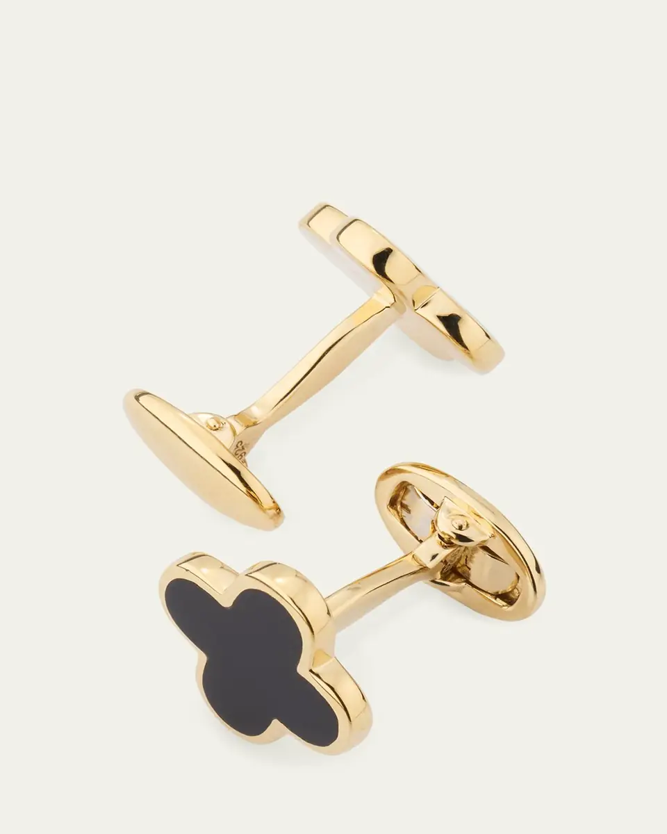 Jan Leslie Men's 18K Gold Vermeil Black Onyx Clover Cufflinks | Thumbnail 4