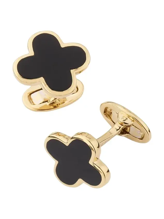 Jan Leslie Men's 18K Gold Vermeil Black Onyx Clover Cufflinks