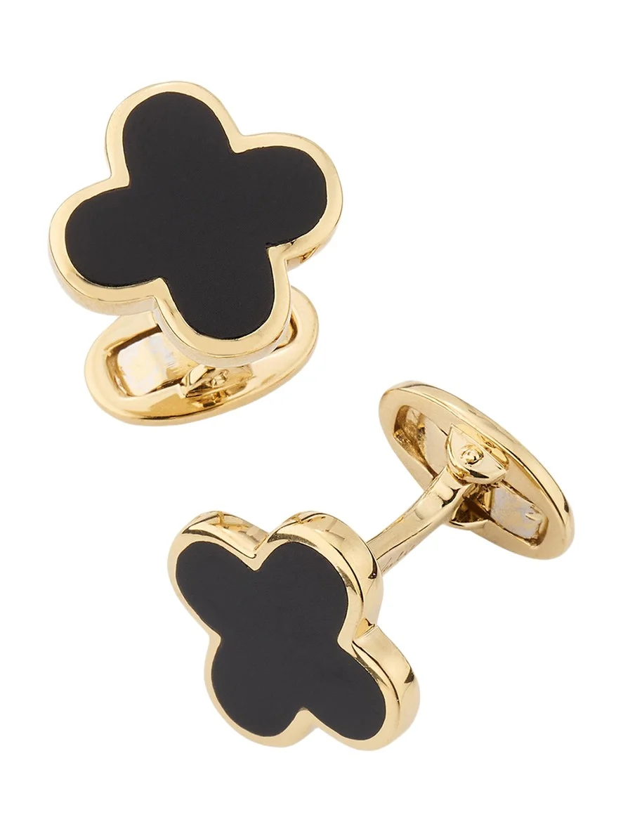 Jan Leslie Men's 18K Gold Vermeil Black Onyx Clover Cufflinks