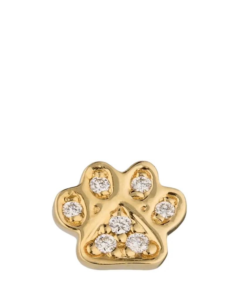 14K Gold & Diamond Mini Paw Stud Earring, Single