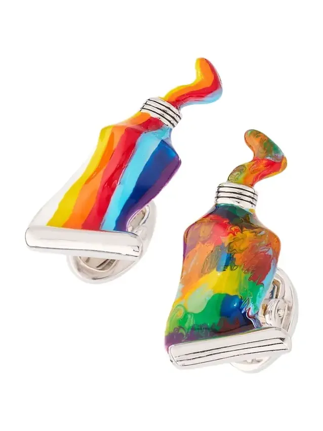 Jan Leslie Men's Paint Tube Stripe and Splatter Sterling Silver Cufflinks