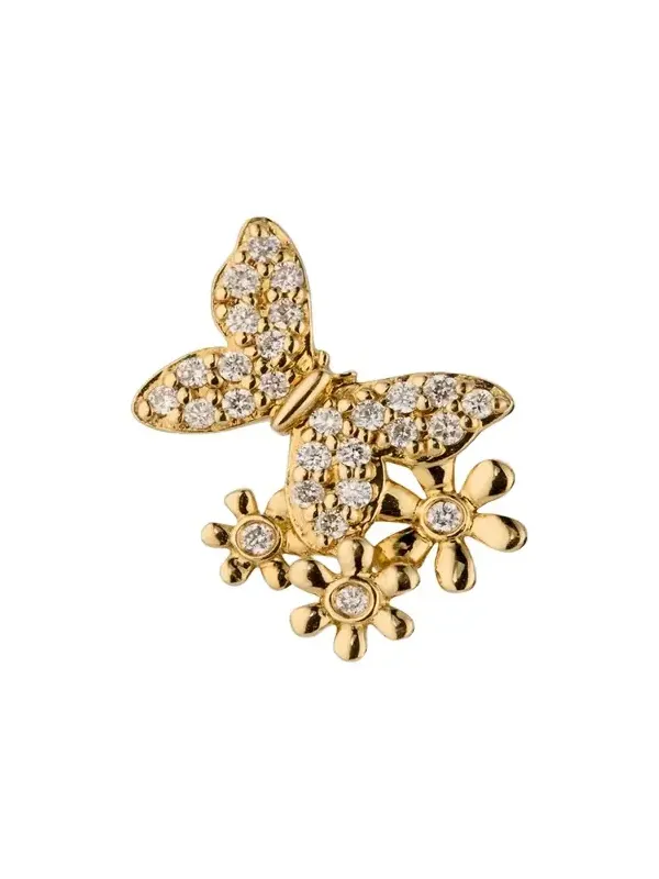 14K Butterfly Daisy Cluster Stud Earring, Single (Left) 14K Butterfly Daisy Cluster Stud Earring, Single (Left)