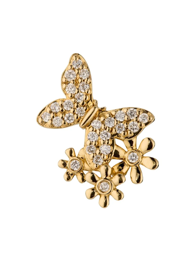 14K Butterfly Daisy Cluster Stud Earring, Single (Left) 14K Butterfly Daisy Cluster Stud Earring, Single (Left)