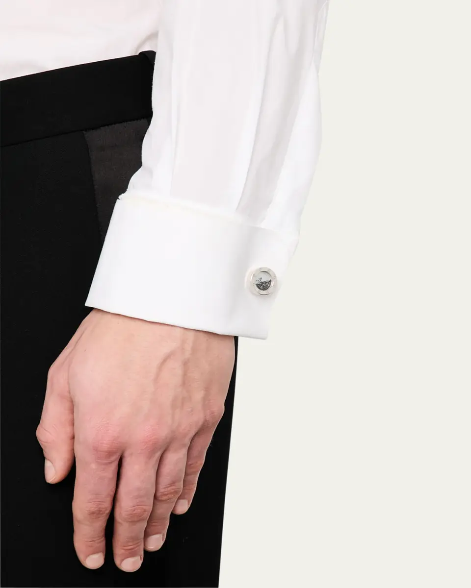 Jan Leslie Men's Sterling Silver Mother-Of-Pearl Cufflinks with Black Diamonds | Thumbnail 2