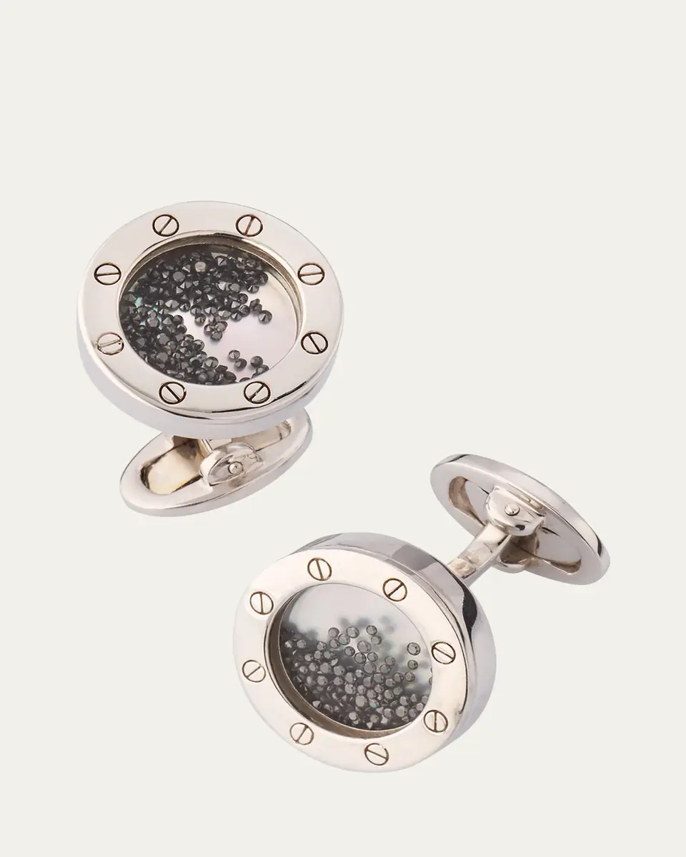 Jan Leslie Men's Sterling Silver Mother-Of-Pearl Cufflinks with Black Diamonds | Thumbnail 3