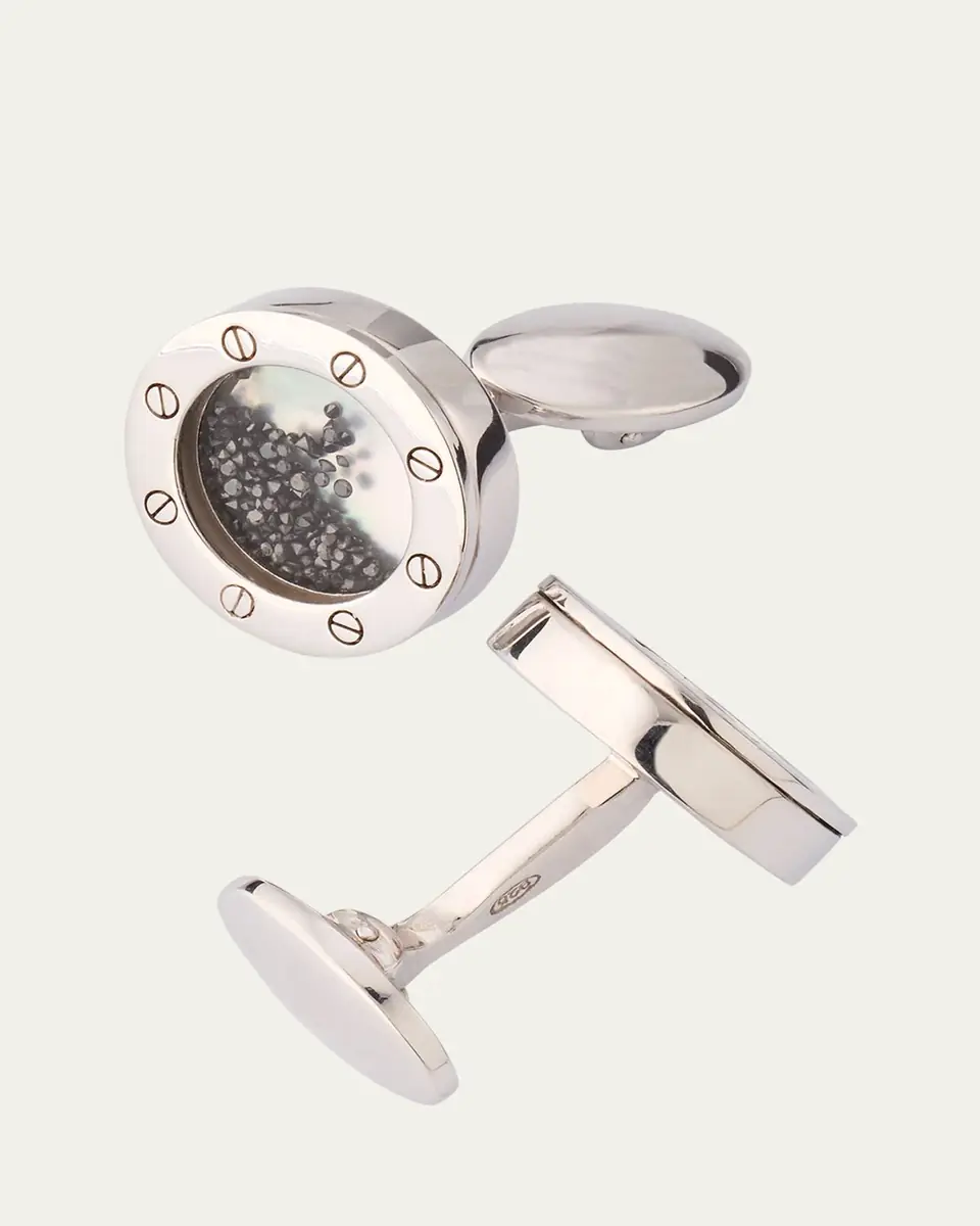 Jan Leslie Men's Sterling Silver Mother-Of-Pearl Cufflinks with Black Diamonds | Thumbnail 4