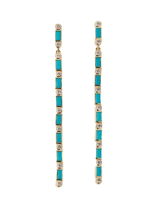 Sydney Evan 14K Turquoise Baguette and Round Diamond Drop Earrings