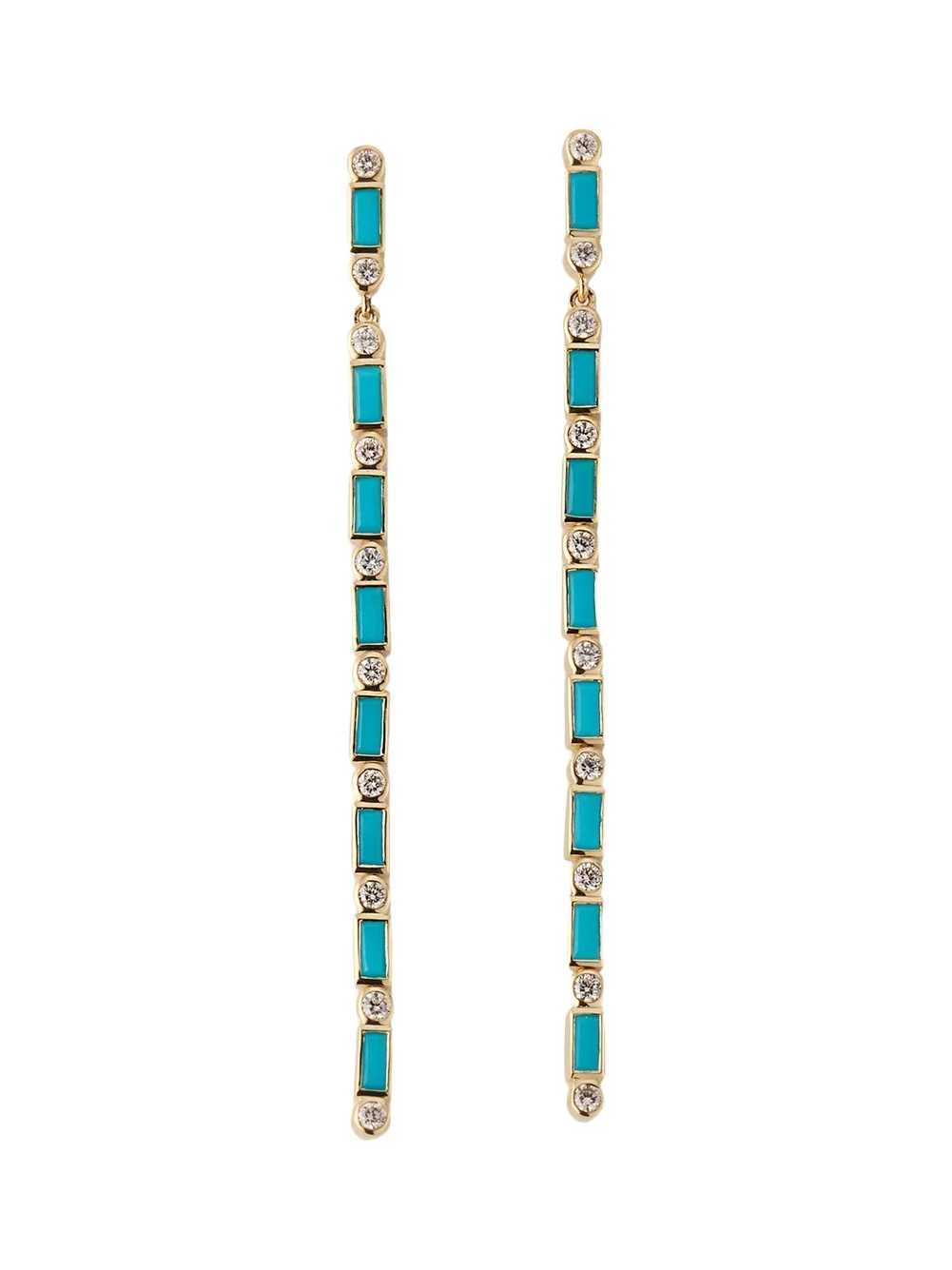 14K Turquoise Baguette and Round Diamond Drop Earrings 14K Turquoise Baguette and Round Diamond Drop Earrings