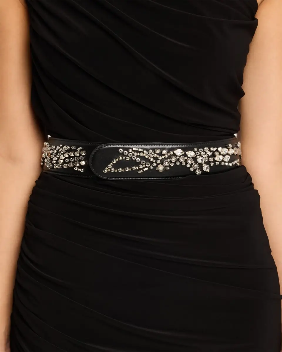 Alexander McQueen Sunflower Crystal Embroidered Leather Belt | Thumbnail 2
