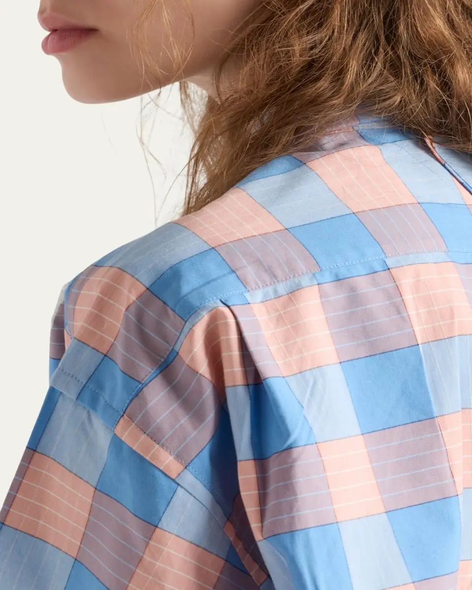 Prada Gathered Check Popeline Button-Down Shirt | Thumbnail 5 Prada Gathered Check Popeline Button-Down Shirt | Thumbnail 5