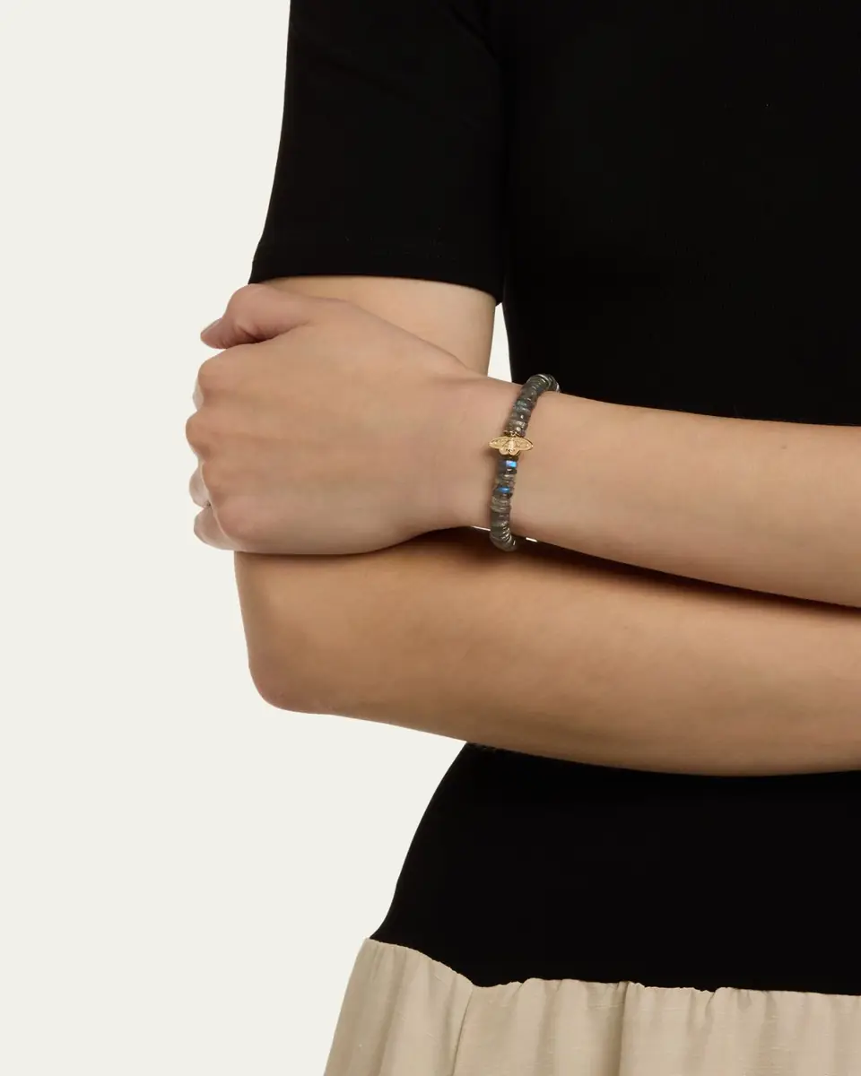 Sydney Evan 14K Diamond Celestial Moth Charm on Labradorite Stretch Bracelet | Thumbnail 2