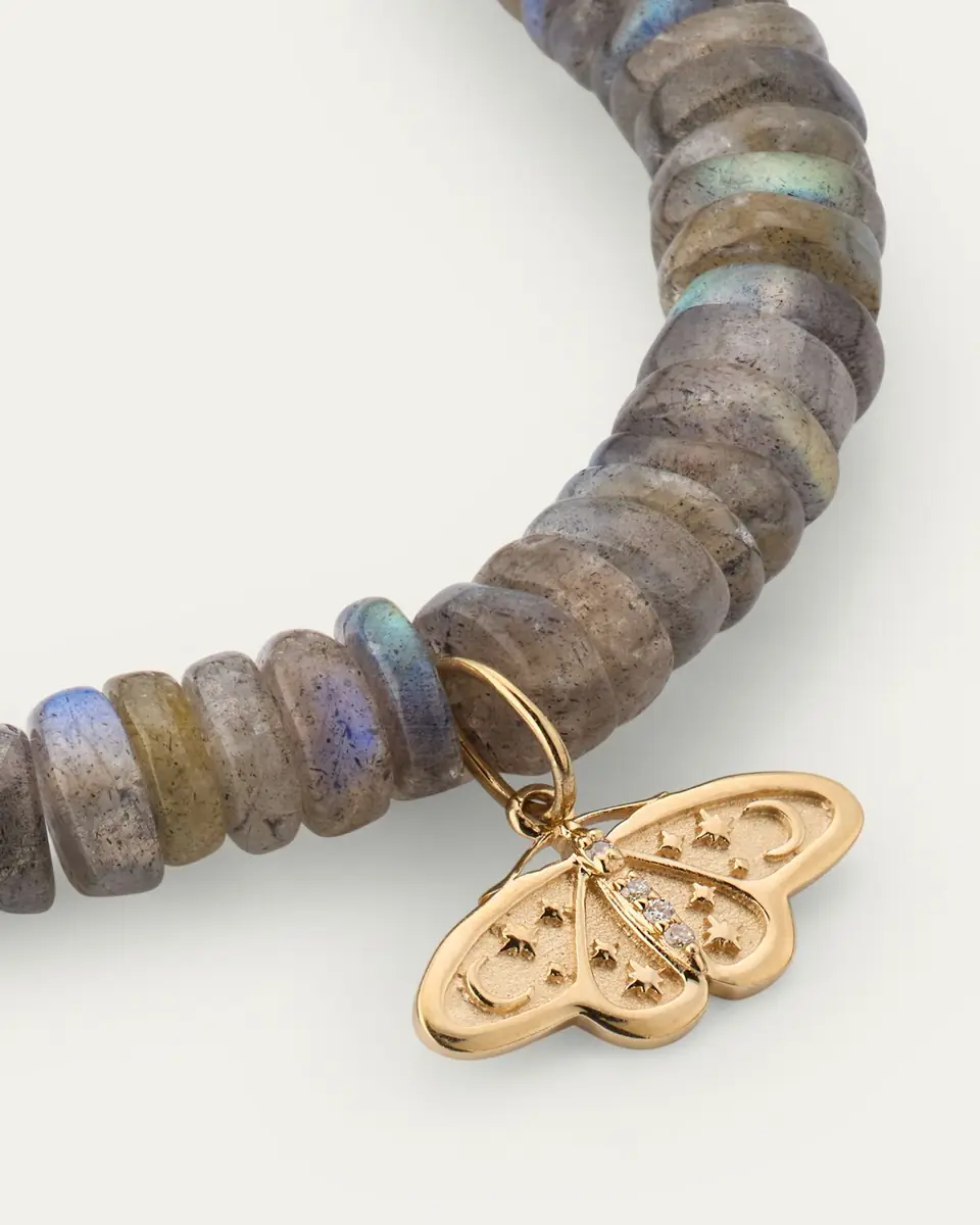 Sydney Evan 14K Diamond Celestial Moth Charm on Labradorite Stretch Bracelet | Thumbnail 3