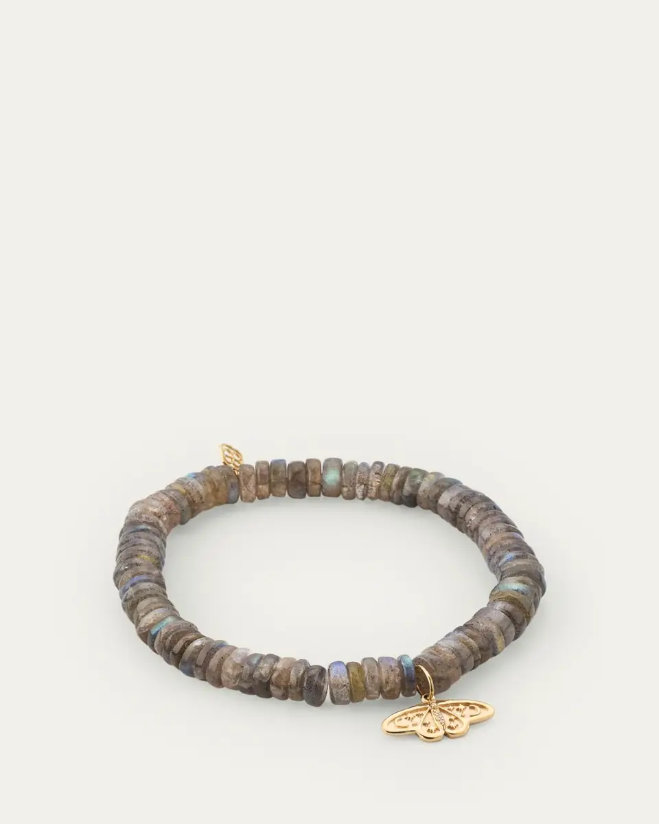 Sydney Evan 14K Diamond Celestial Moth Charm on Labradorite Stretch Bracelet | Thumbnail 4