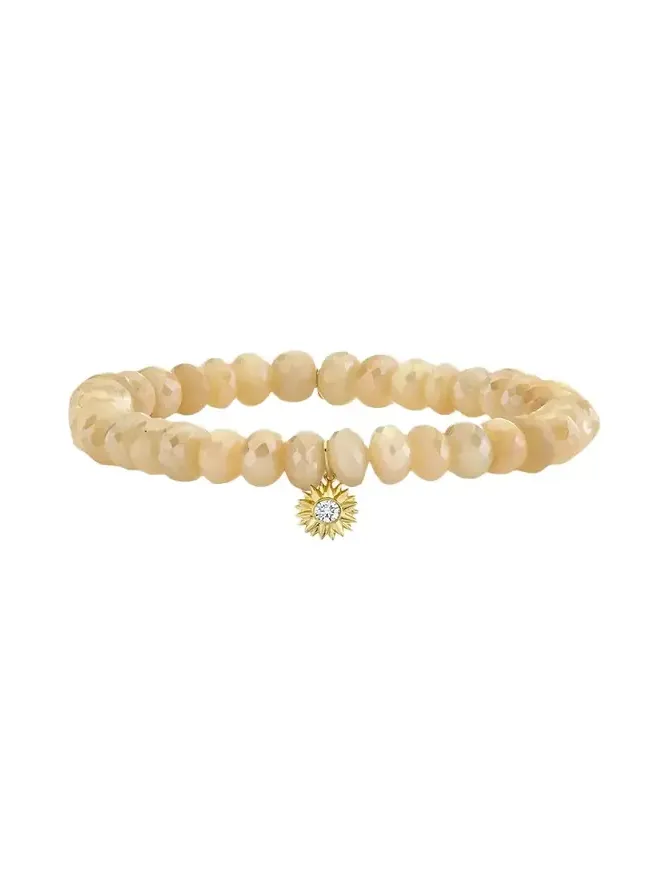 14K Gold Diamond Sunburst on Mystic Sand Moonstone Bracelet 14K Gold Diamond Sunburst on Mystic Sand Moonstone Bracelet