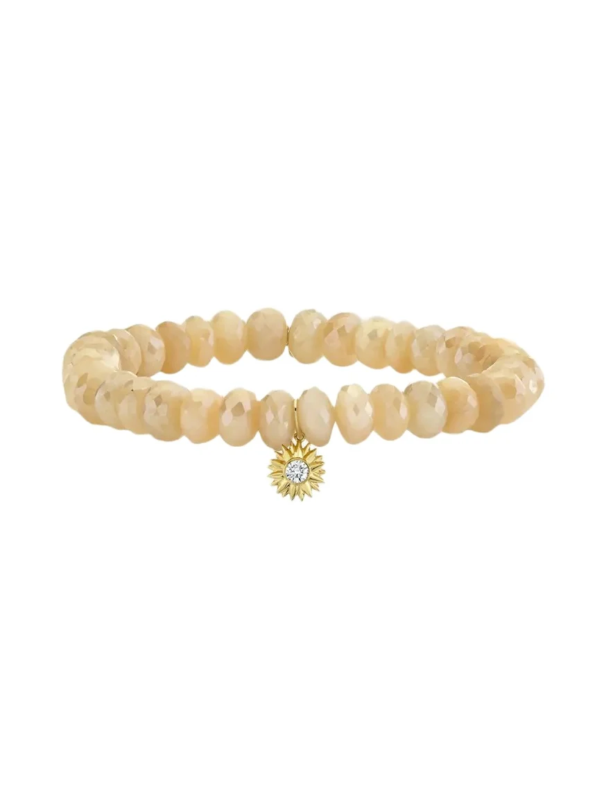 Sydney Evan 14K Gold Diamond Sunburst on Mystic Sand Moonstone Bracelet
