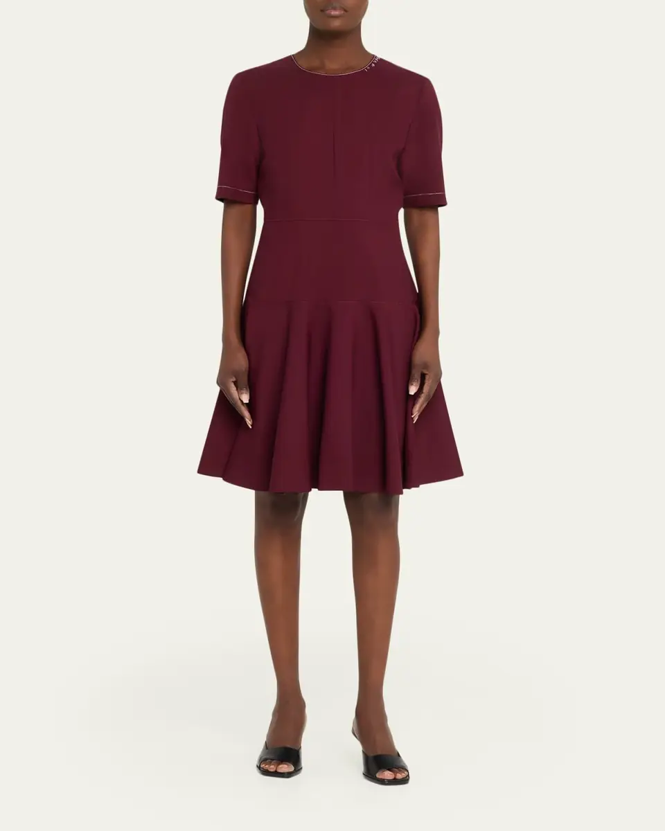 Marni Drop-Waist Wool Crepe Short-Sleeve Dress | Thumbnail 2