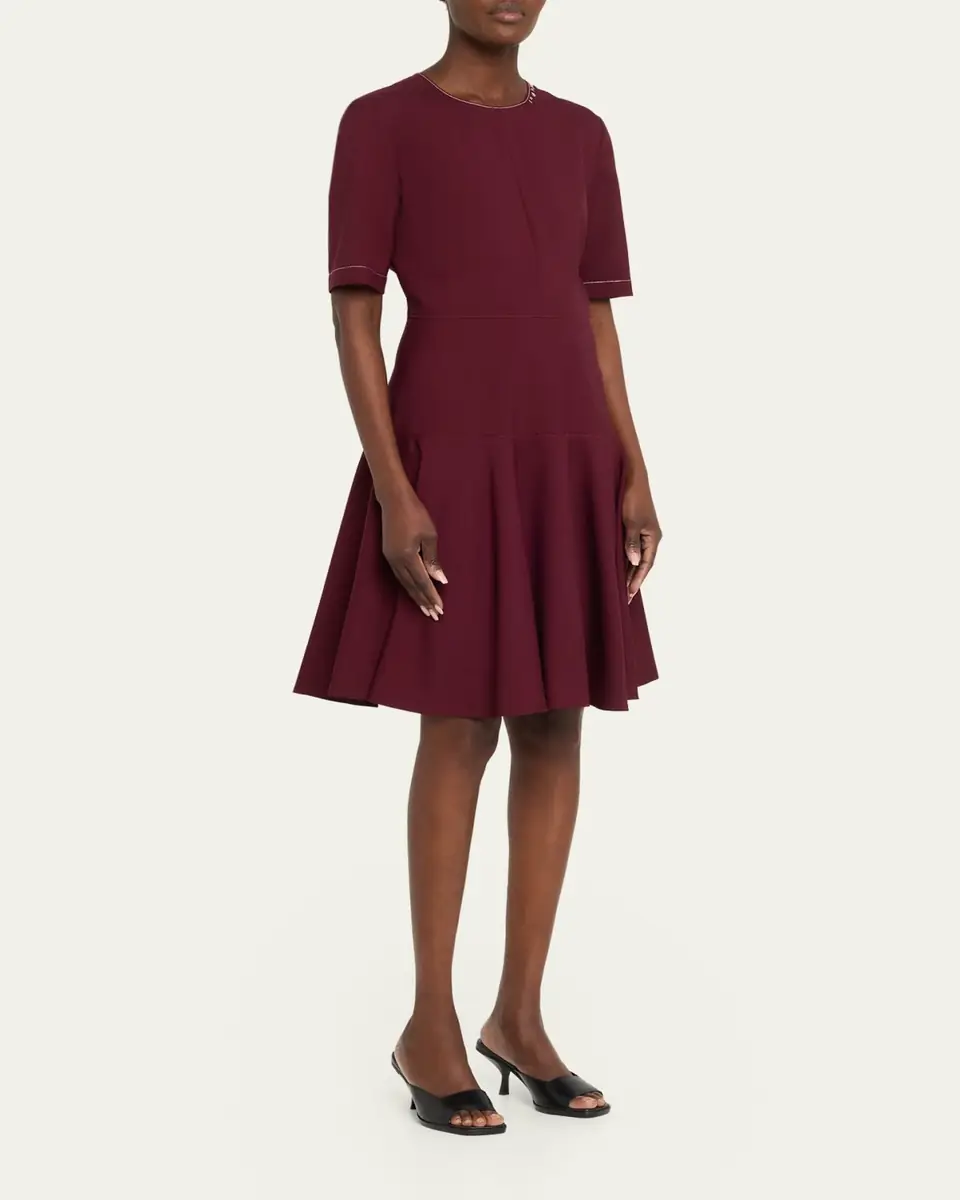 Marni Drop-Waist Wool Crepe Short-Sleeve Dress | Thumbnail 4