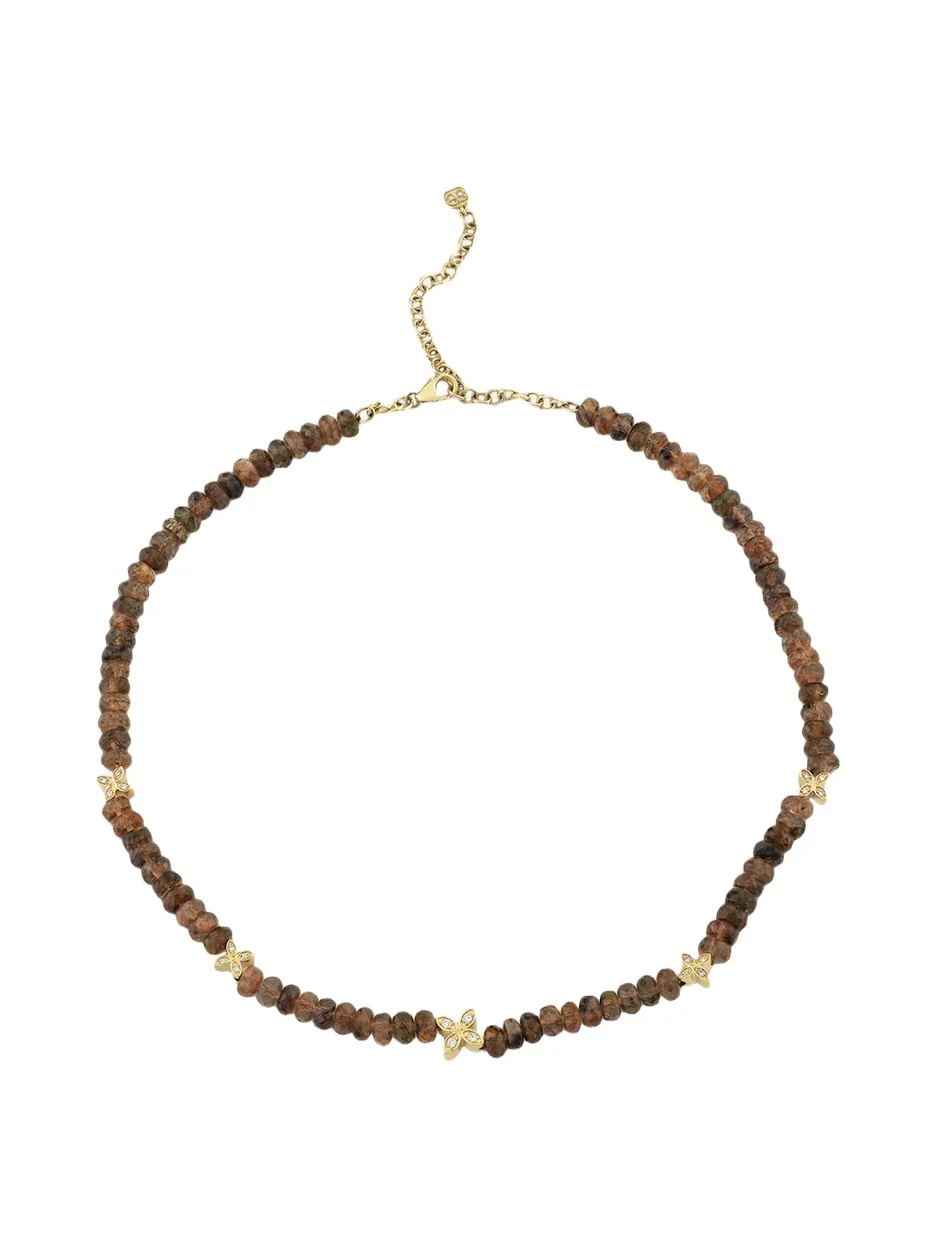 14K Diamond Marquise Flowers on 6mm Rondelle Necklace 14K Diamond Marquise Flowers on 6mm Rondelle Necklace