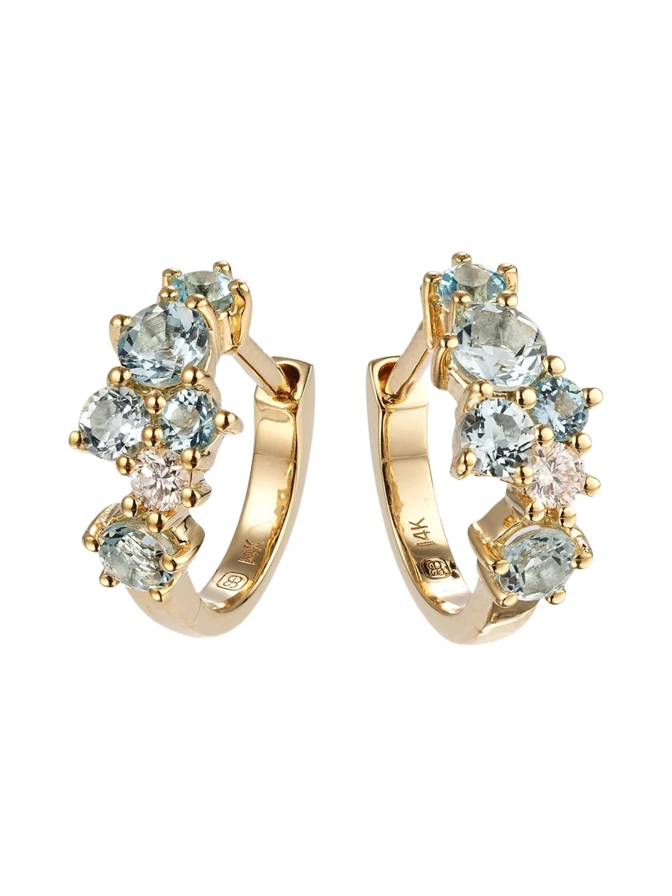 Sydney Evan 14K Gold Diamond and Aquamarine Cocktail Huggie Earrings