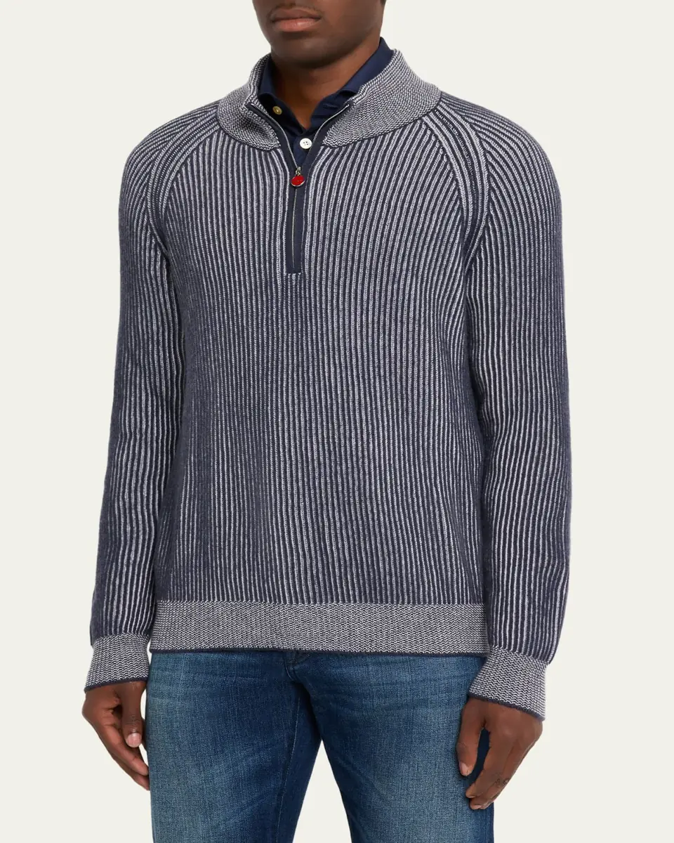 Kiton Men's Cashmere Vanise Half-Zip Sweater | Thumbnail 4 Kiton Men's Cashmere Vanise Half-Zip Sweater | Thumbnail 4