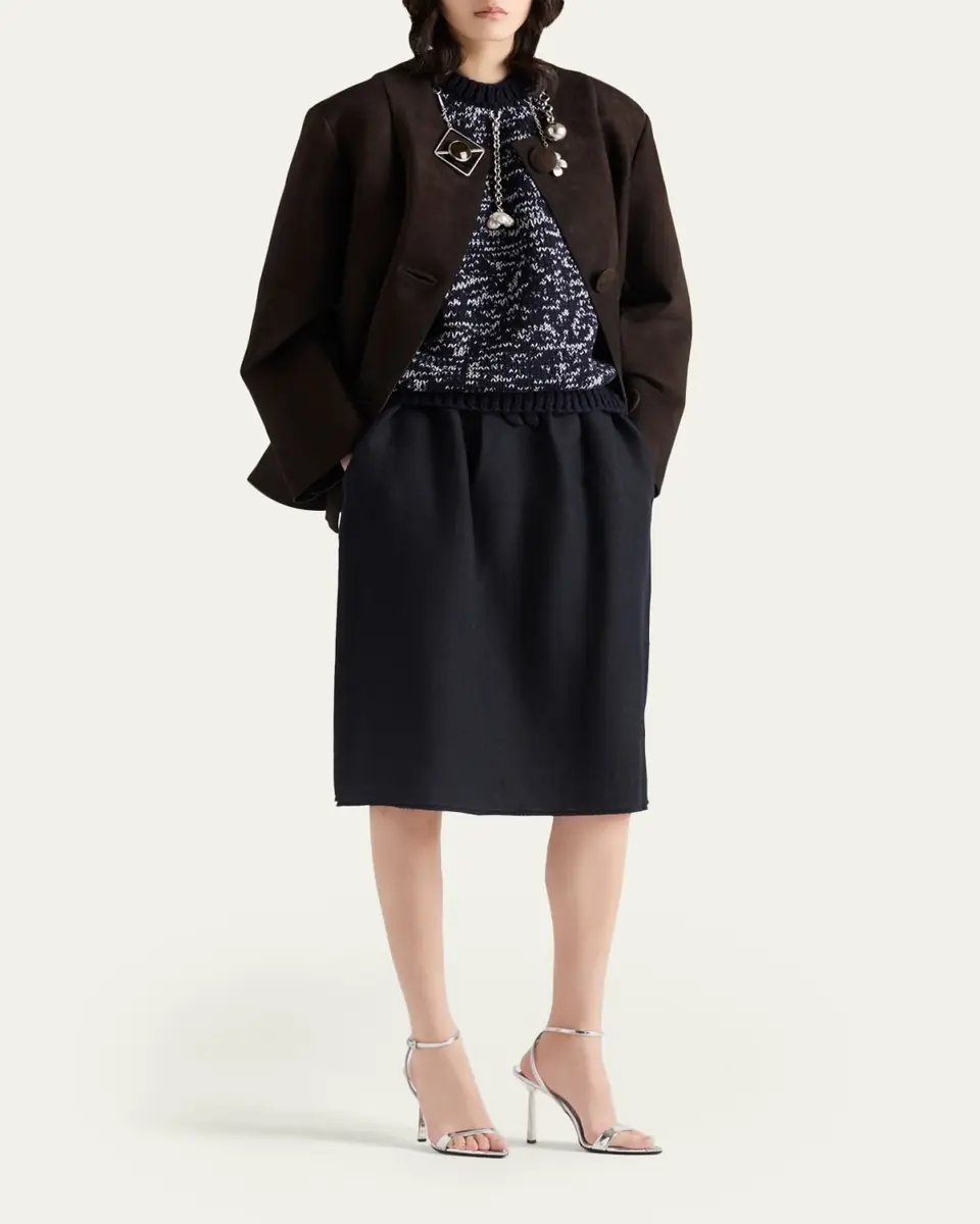 Prada Chevron Wool Gathered Midi Skirt | Thumbnail 2 Prada Chevron Wool Gathered Midi Skirt | Thumbnail 2