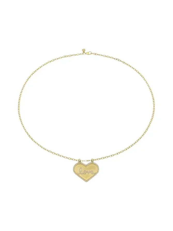 14K Diamond Love Script Heart Necklace