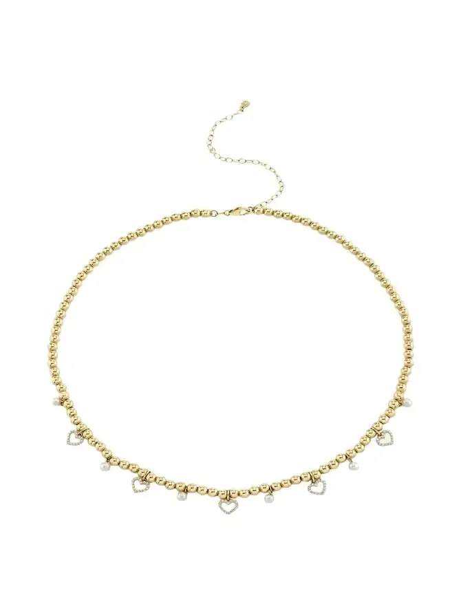 14K Diamond Heart and Pearl Charm Necklace 14K Diamond Heart and Pearl Charm Necklace
