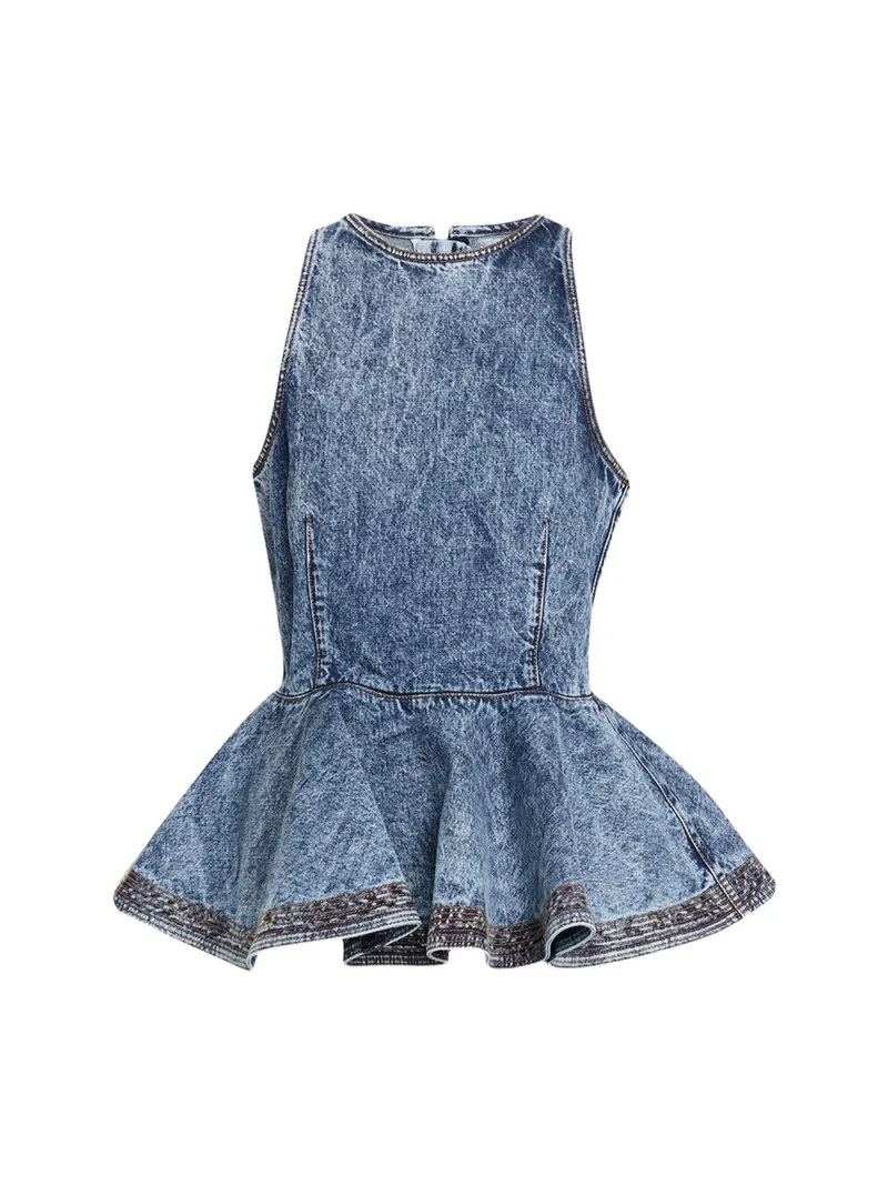 Sleeveless Denim Peplum Top