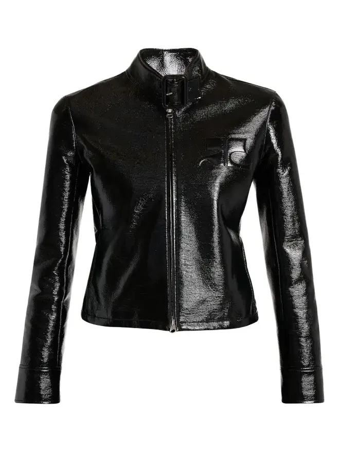 Courrèges Buckle-Collar Shiny Vinyl Zipped Jacket