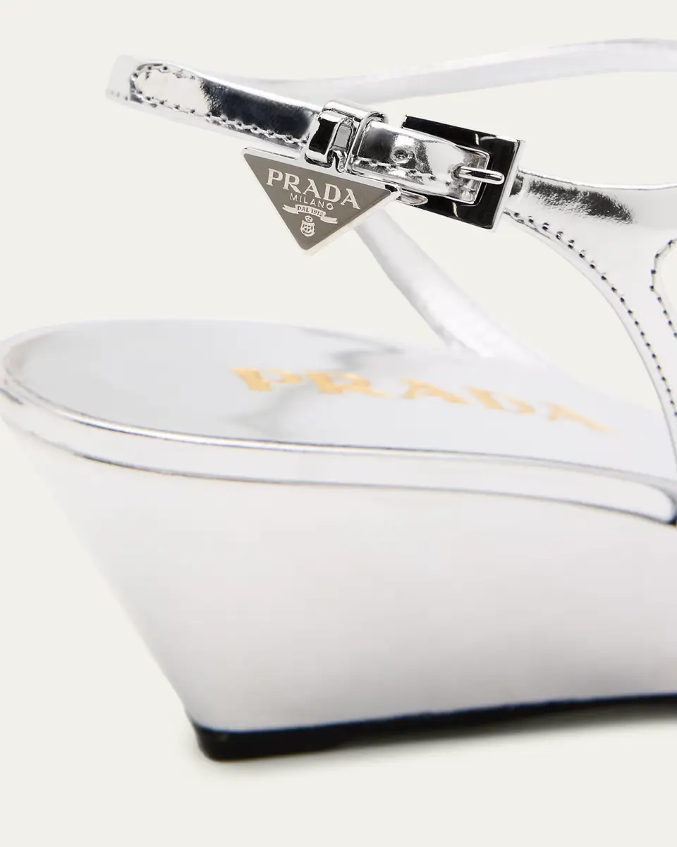 Prada 55mm Metallic Leather Wedge Sandals | Thumbnail 10 Prada 55mm Metallic Leather Wedge Sandals | Thumbnail 10