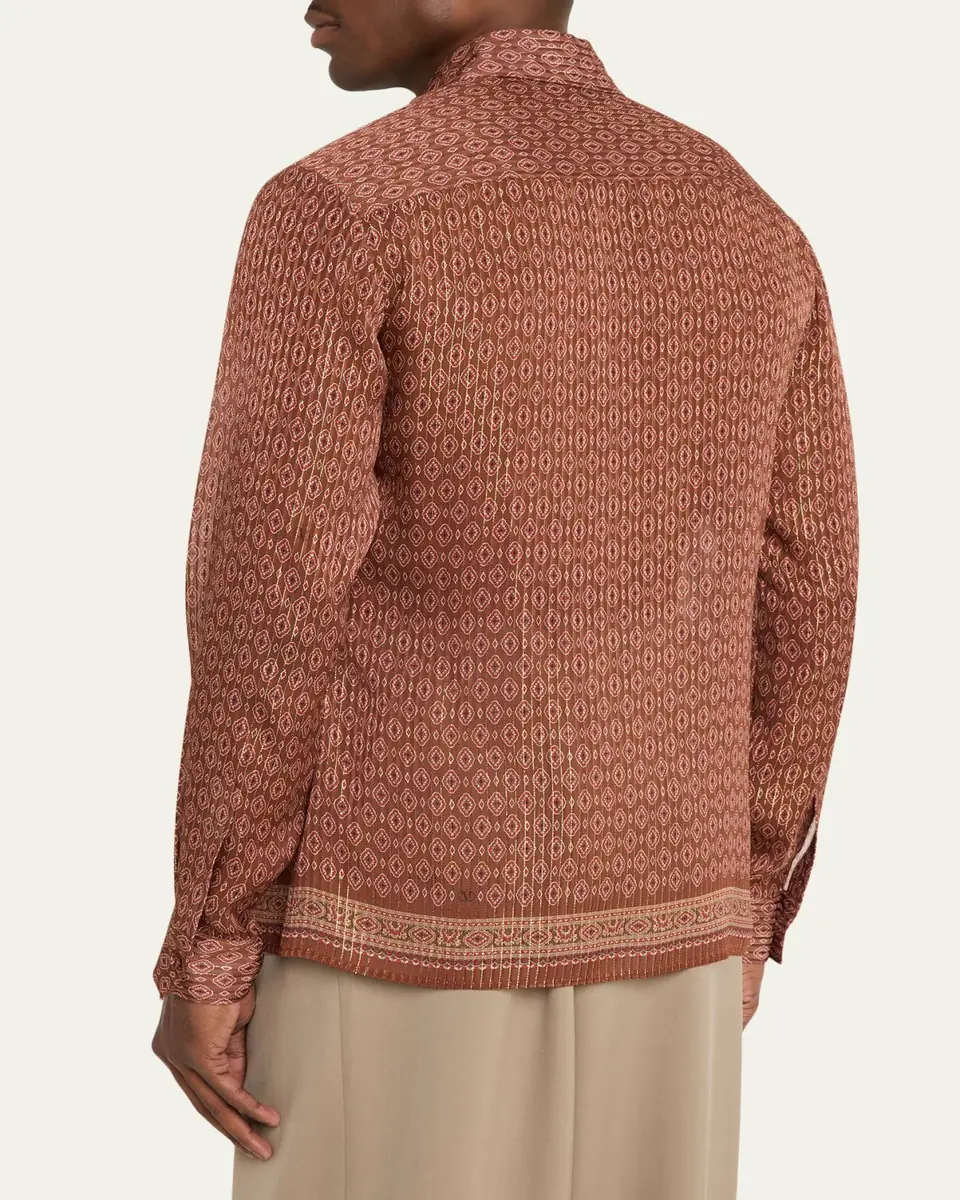 Valentino Garavani Men's Silk Medallion Button-Down Shirt | Thumbnail 3 Valentino Garavani Men's Silk Medallion Button-Down Shirt | Thumbnail 3