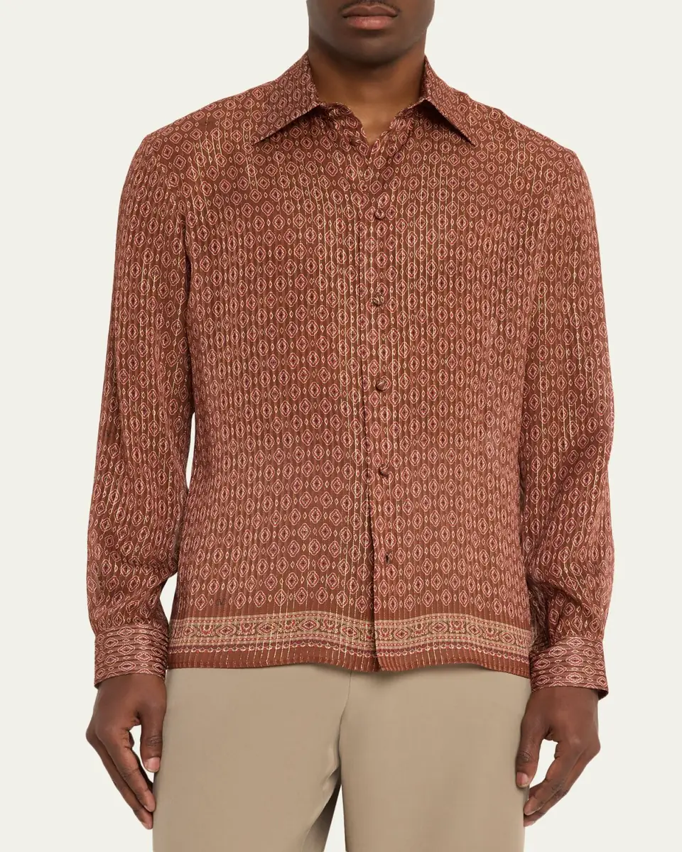 Valentino Garavani Men's Silk Medallion Button-Down Shirt | Thumbnail 4 Valentino Garavani Men's Silk Medallion Button-Down Shirt | Thumbnail 4