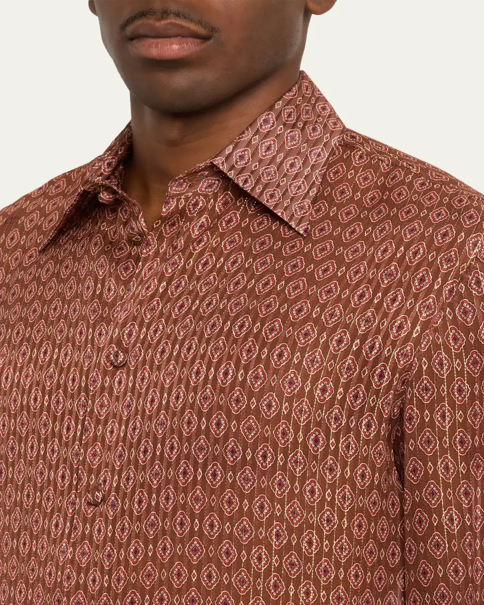 Valentino Garavani Men's Silk Medallion Button-Down Shirt | Thumbnail 5 Valentino Garavani Men's Silk Medallion Button-Down Shirt | Thumbnail 5