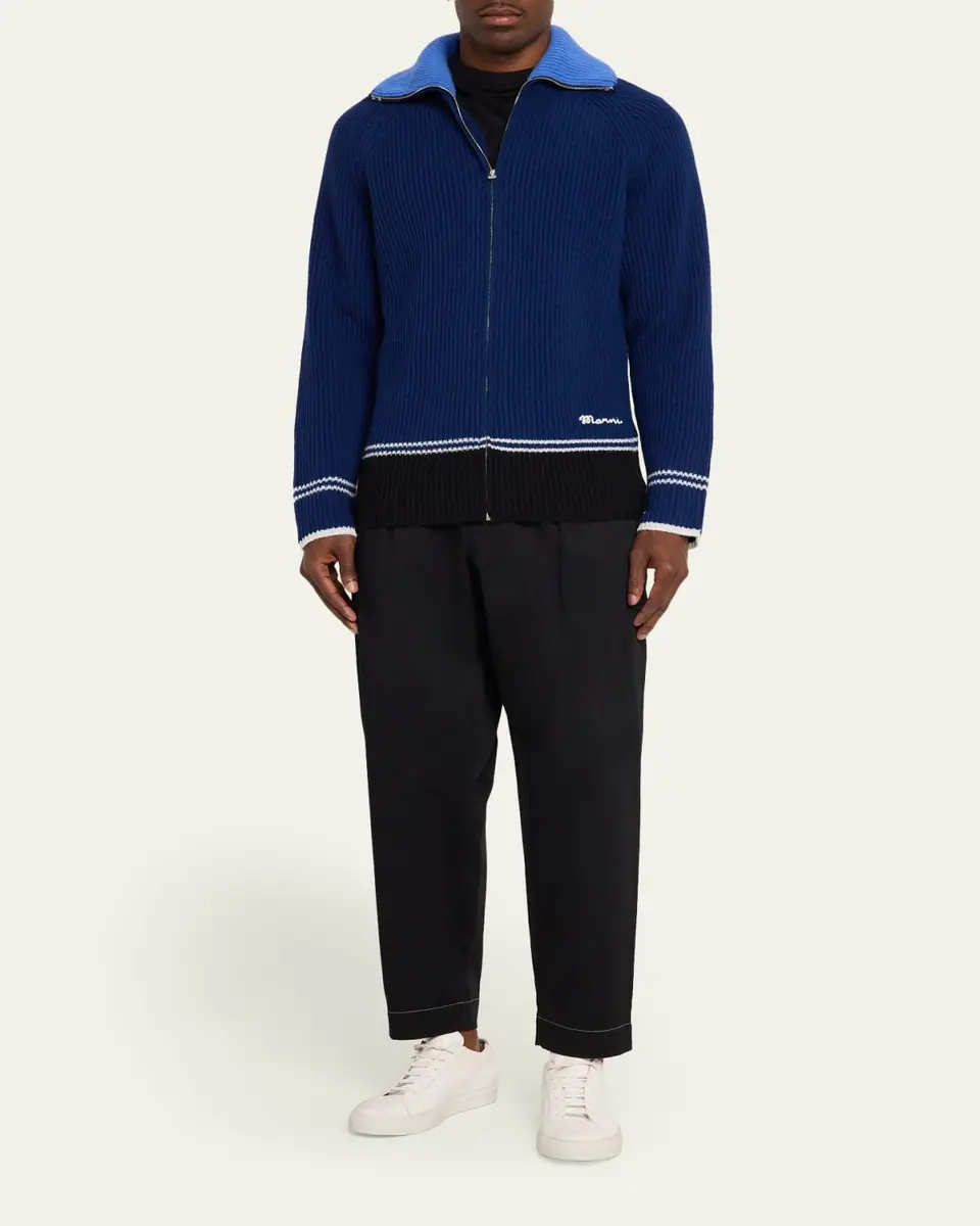 Marni Men's Wool and Cashmere Fisherman Rib Full-Zip Cardigan | Thumbnail 2 Marni Men's Wool and Cashmere Fisherman Rib Full-Zip Cardigan | Thumbnail 2