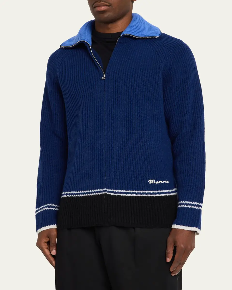 Marni Men's Wool and Cashmere Fisherman Rib Full-Zip Cardigan | Thumbnail 4 Marni Men's Wool and Cashmere Fisherman Rib Full-Zip Cardigan | Thumbnail 4