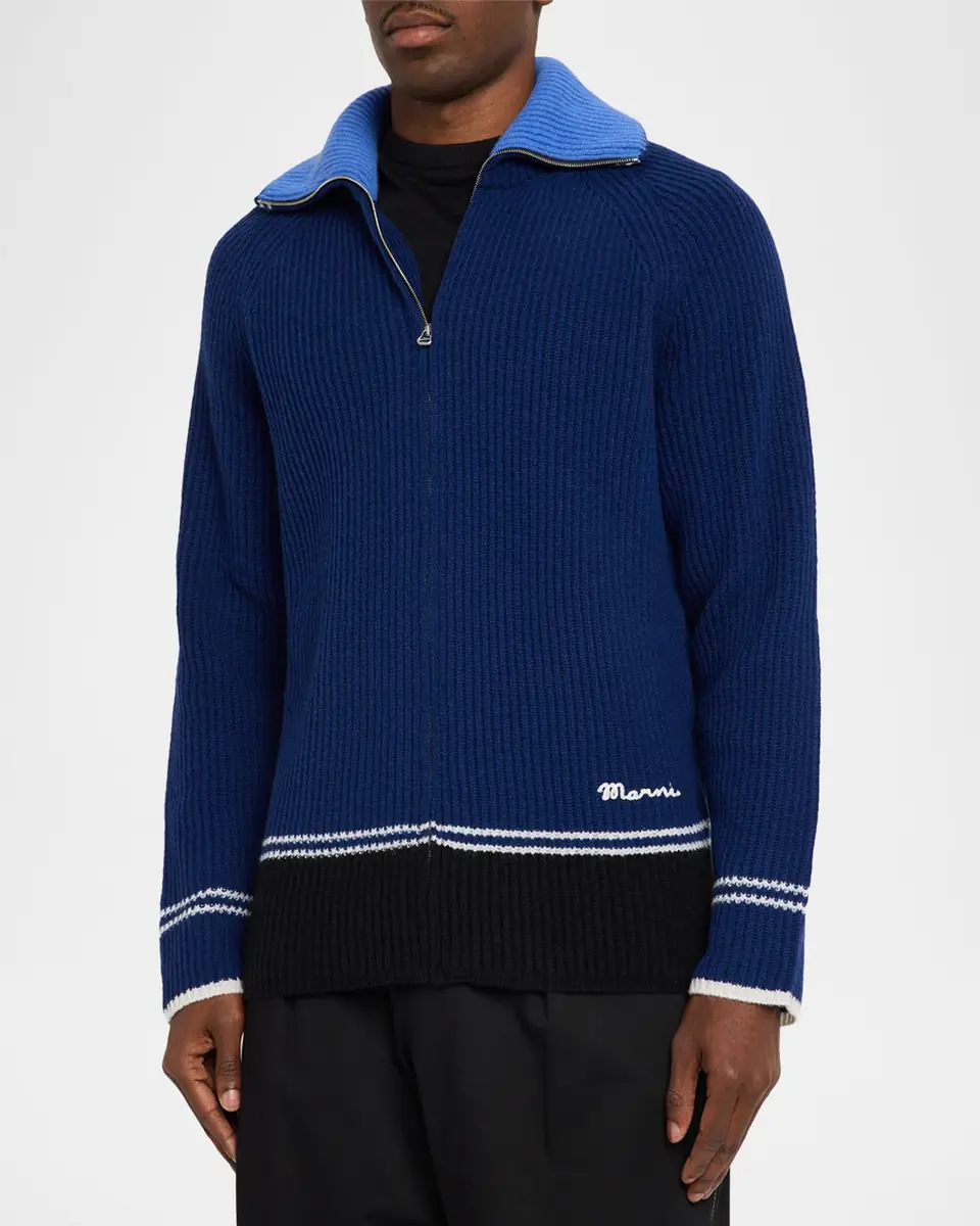 Marni Men's Wool and Cashmere Fisherman Rib Full-Zip Cardigan | Thumbnail 7 Marni Men's Wool and Cashmere Fisherman Rib Full-Zip Cardigan | Thumbnail 7