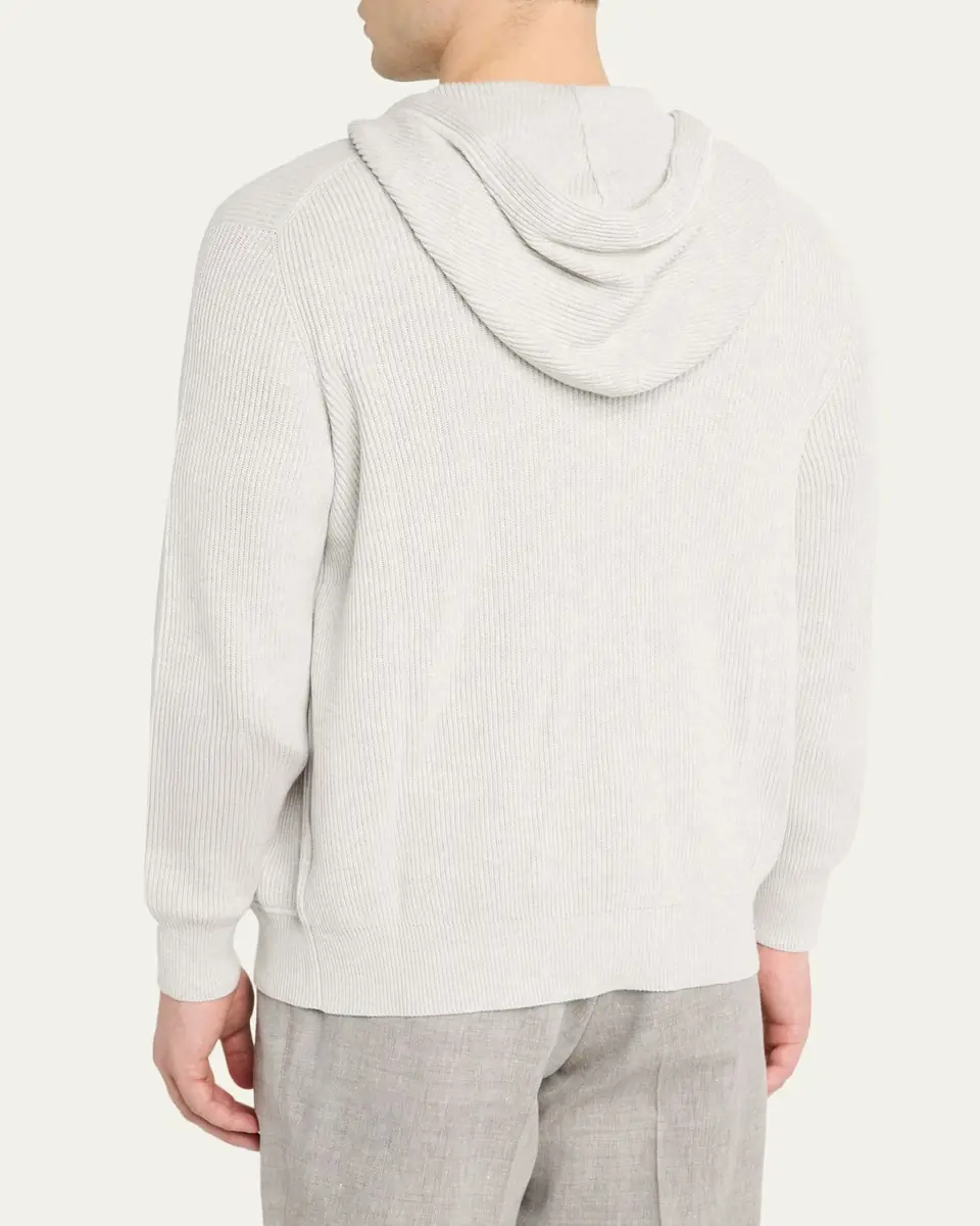 Brunello Cucinelli Men's Cotton Rib Hooded Cardigan Sweatshirt | Thumbnail 3 Brunello Cucinelli Men's Cotton Rib Hooded Cardigan Sweatshirt | Thumbnail 3