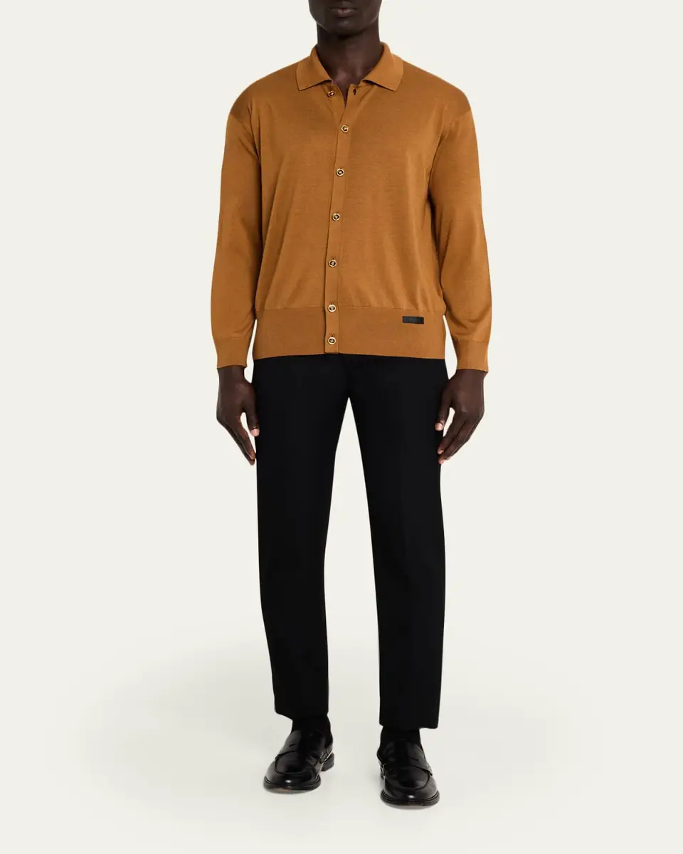 Versace Men's Medusa-Button Knit Polo Cardigan | Thumbnail 2