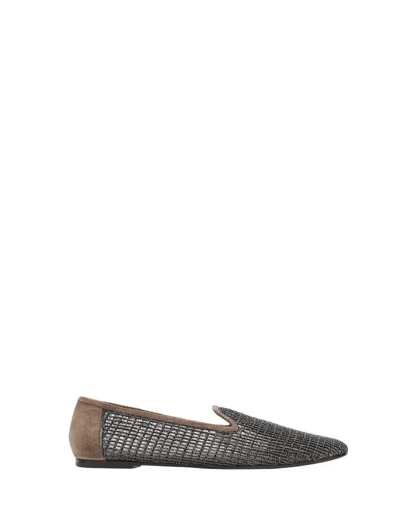 Brunello Cucinelli Precious Net Embroidered Suede Flats | Image 1 Brunello Cucinelli Precious Net Embroidered Suede Flats | Image 1