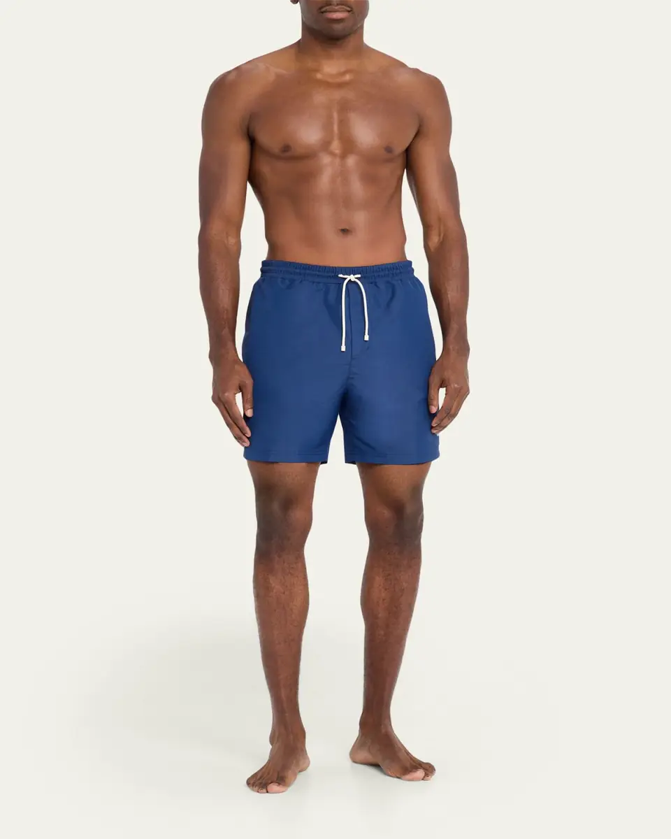 Brunello Cucinelli Men's Solid Swim Trunks with Logo | Thumbnail 2 Brunello Cucinelli Men's Solid Swim Trunks with Logo | Thumbnail 2