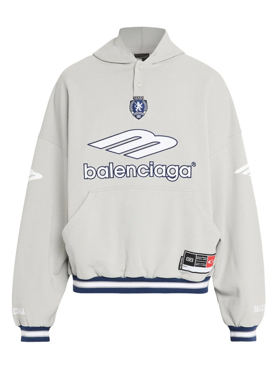 Balenciaga Men's 3B Football Fleece Polo Hoodie