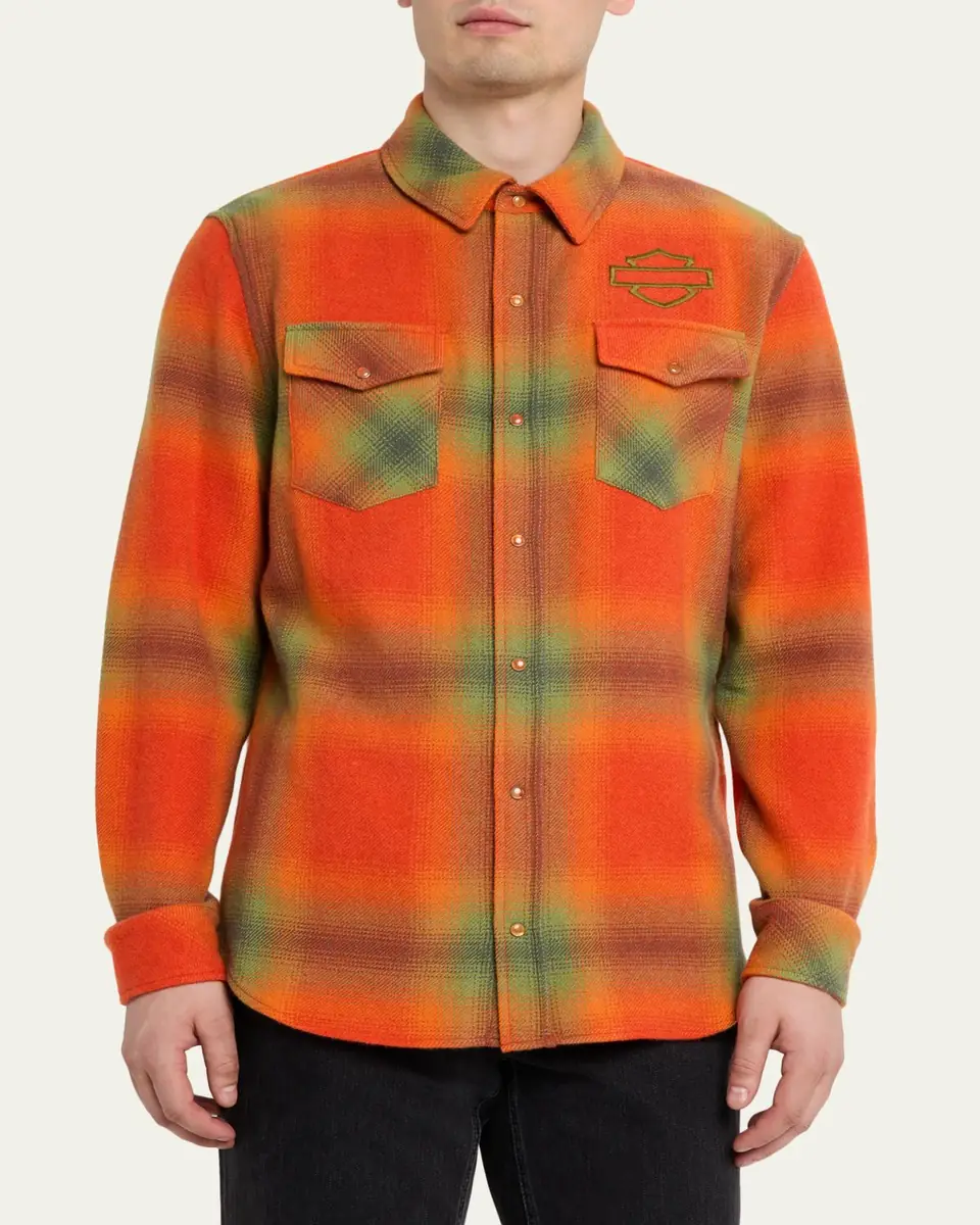 God’s True Cashmere x Harley-Davidson Men's Plaid Cashmere Button-Down Shirt | Thumbnail 4 God’s True Cashmere x Harley-Davidson Men's Plaid Cashmere Button-Down Shirt | Thumbnail 4