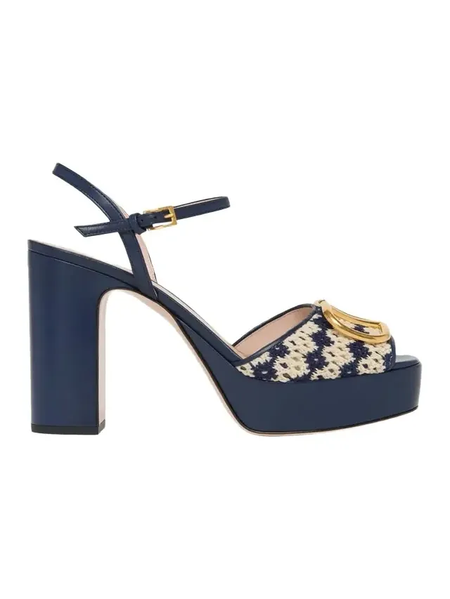 115mm VLogo Crochet and Leather Platform Sandals