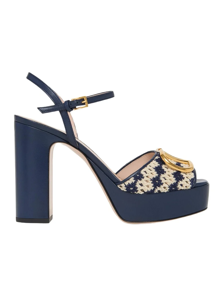 115mm VLogo Crochet and Leather Platform Sandals
