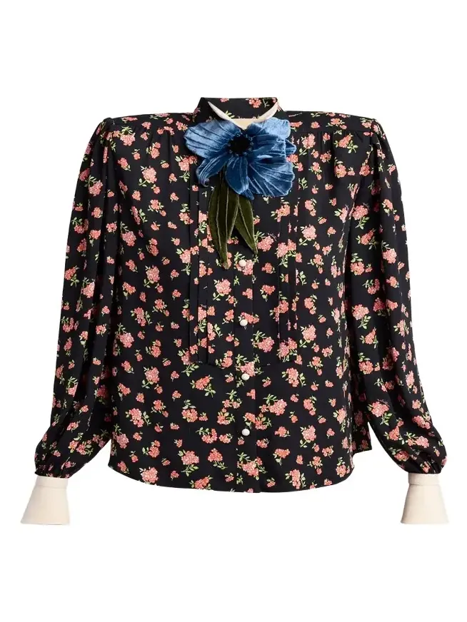 Embellished Floral-Print Shirt