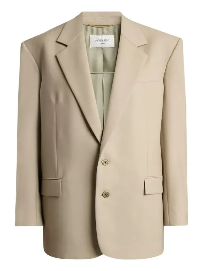 Single-Breasted Oversized Wool-Silk Blazer Jacket Single-Breasted Oversized Wool-Silk Blazer Jacket