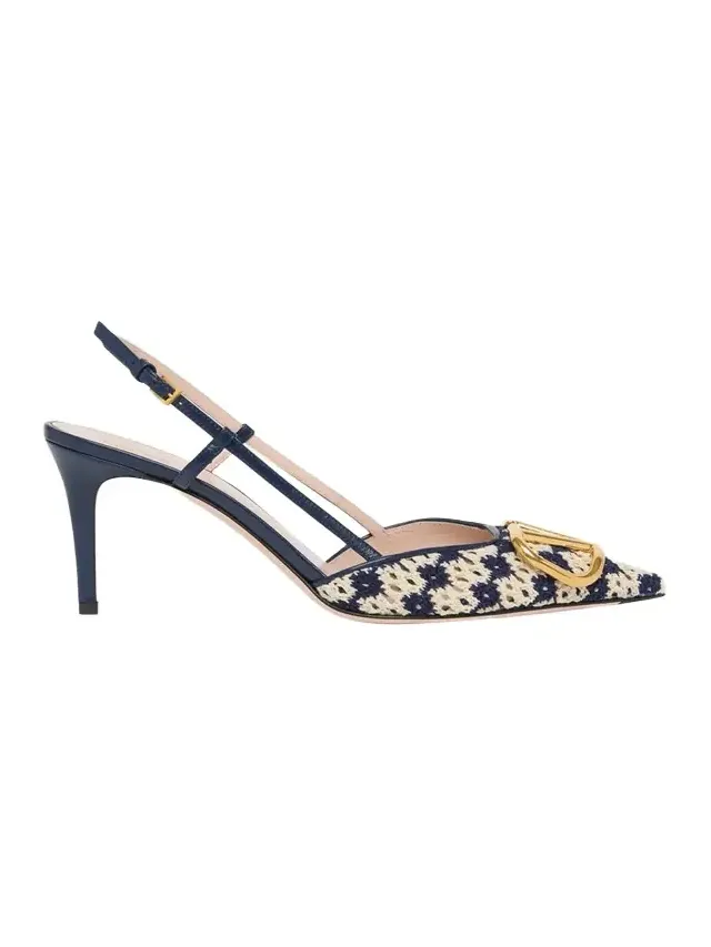 80mm VLogo Crochet and Leather Slingback Pumps 80mm VLogo Crochet and Leather Slingback Pumps