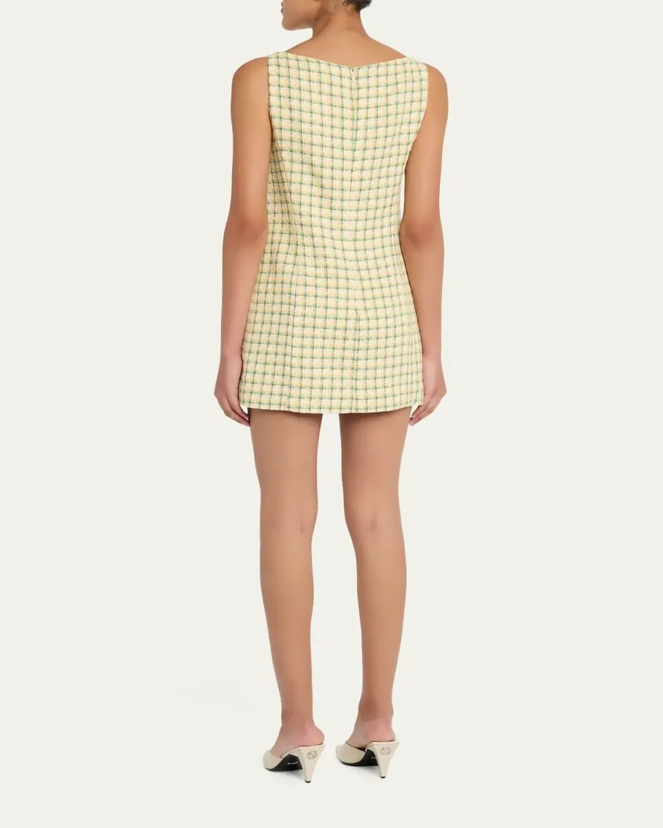 Oscar de la Renta Embellished-Pocket Check Tweed Sleeveless Mini Dress | Thumbnail 3 Oscar de la Renta Embellished-Pocket Check Tweed Sleeveless Mini Dress | Thumbnail 3